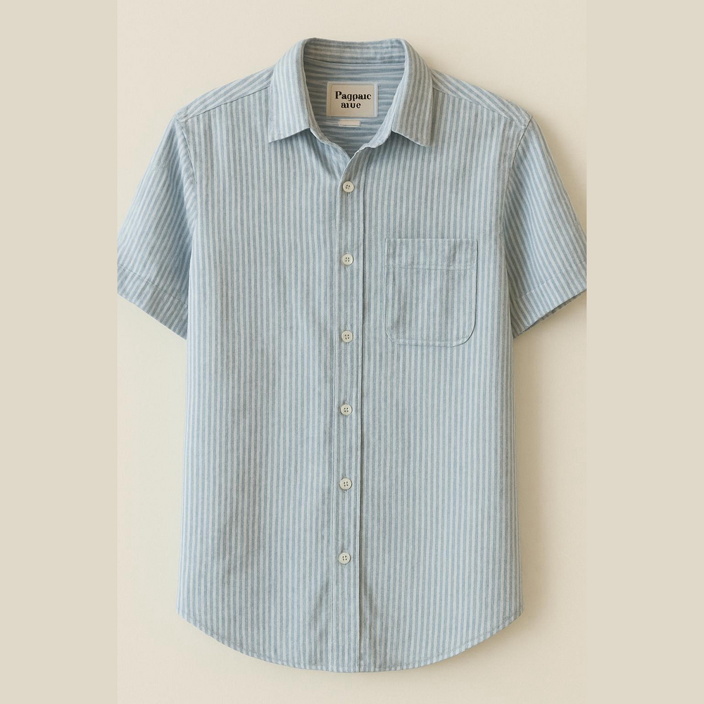 Preppy Panama Jack pinstripe linen button down collard short sleeve shirt Large.